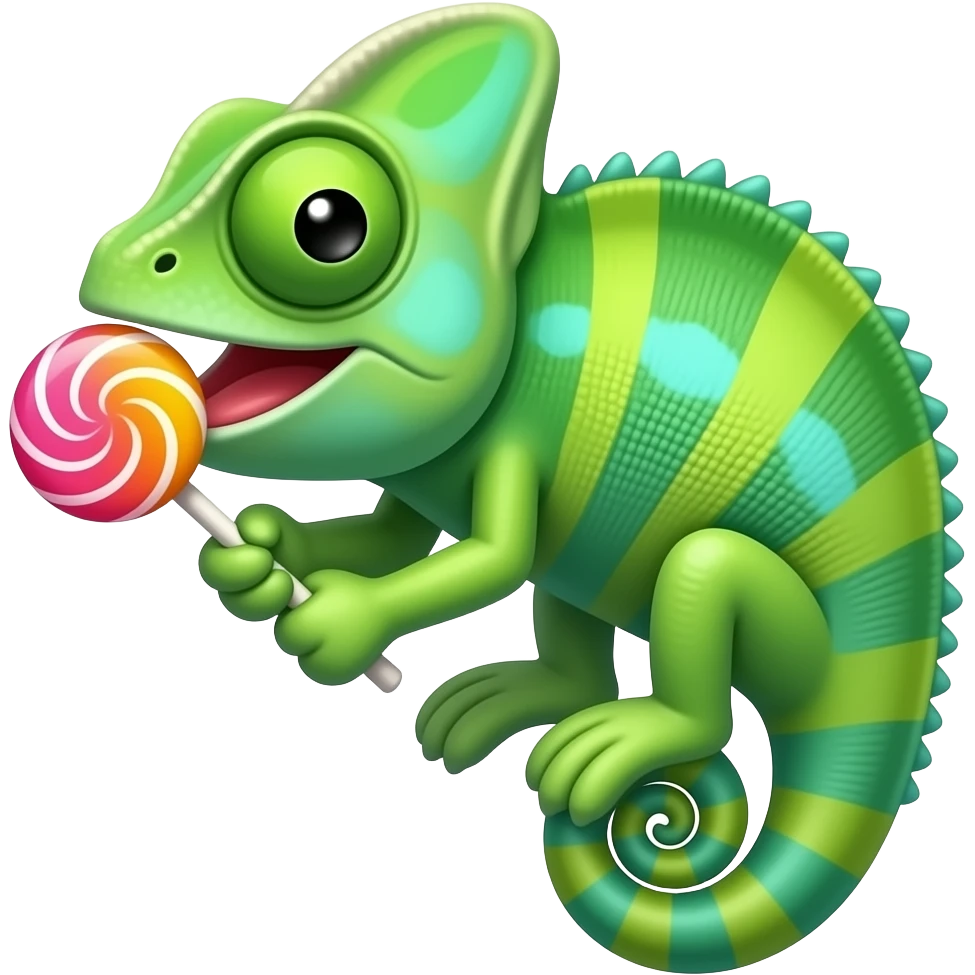 camaleon comiendose una paleta feliz emoji