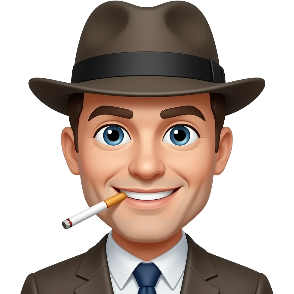 This guy: 🙂 but in a fedora and smoking a cigarette emoji