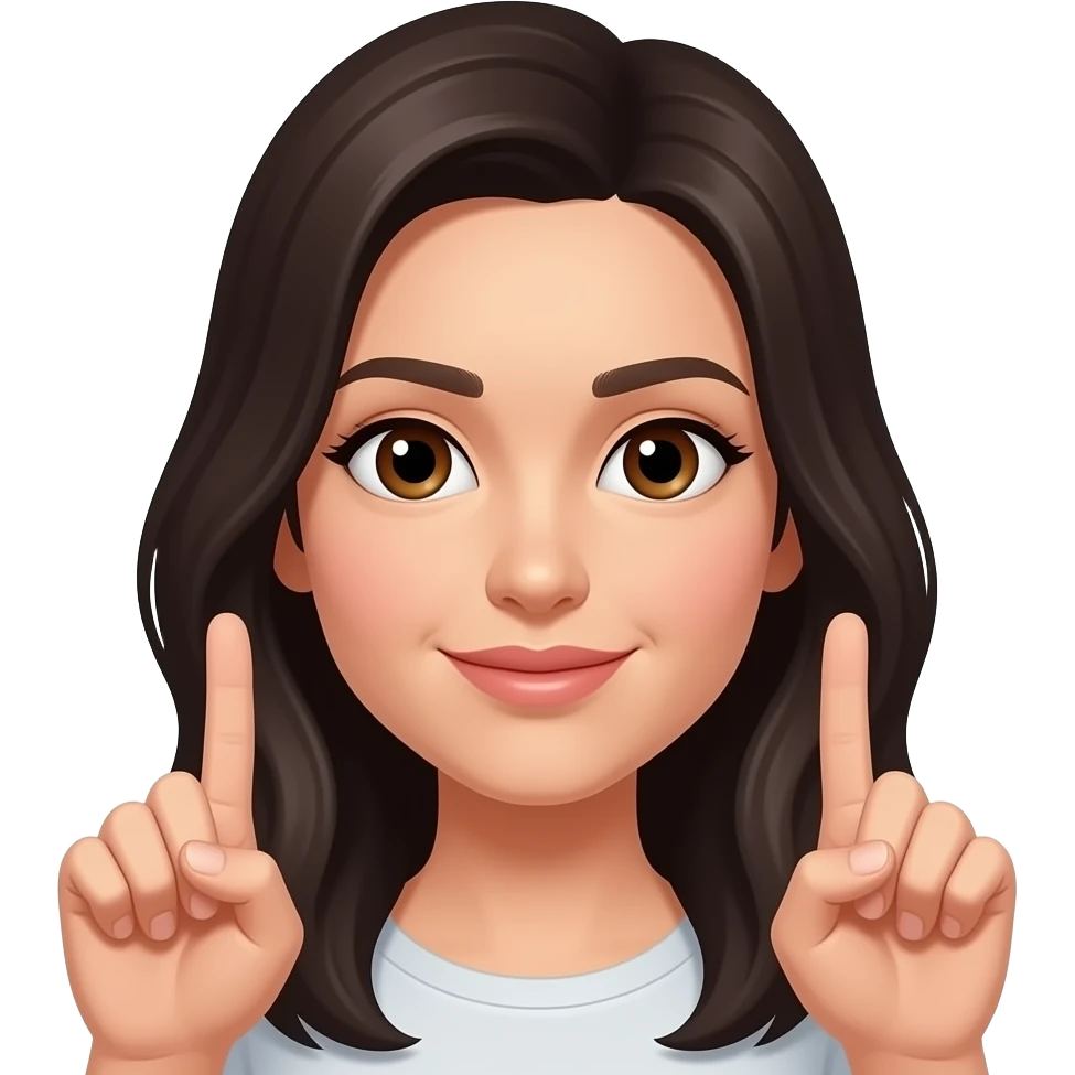 woman making L shape with two fingers with long dark hair and brown eyes emoji