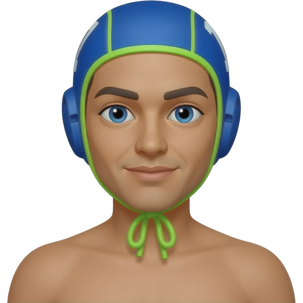 waterpolo player with blue and Fluor cap playing emoji