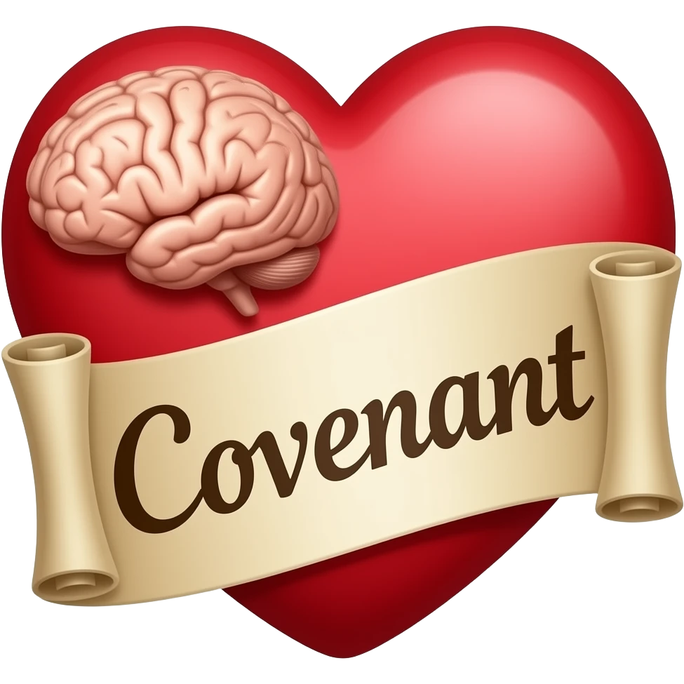 Make a heart with a brain on it and then a open scroll that says Covenant emoji