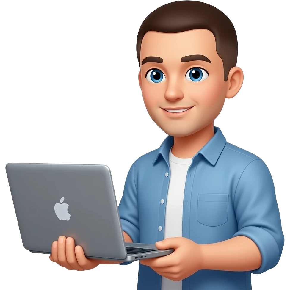 man social media publisher with short hair laptop on hands emoji