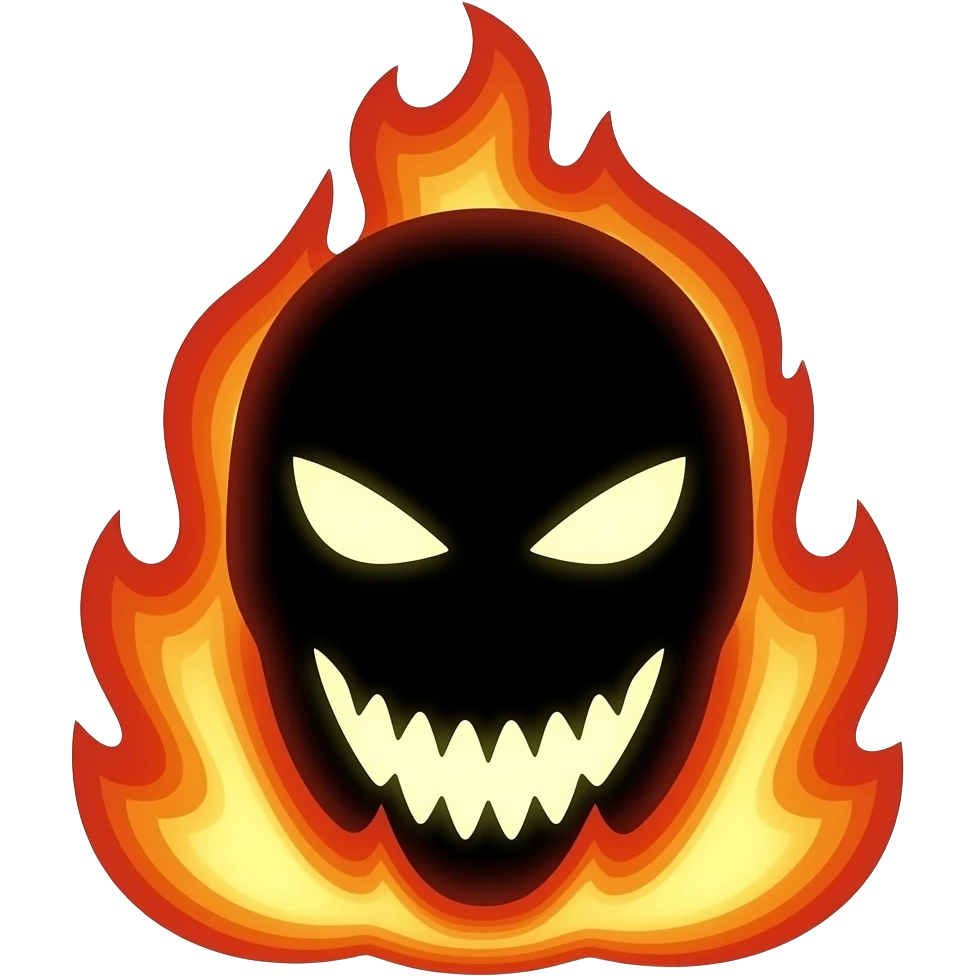 a  dark silhouette mask coming out of hellfire sinister expression emoji