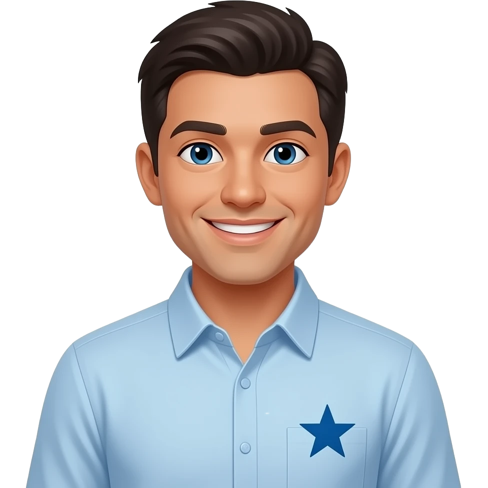 una persona que pueda ser representada como un cliente ideal, que este feliz y que talvez tenga una estrella, que sea ideal emoji