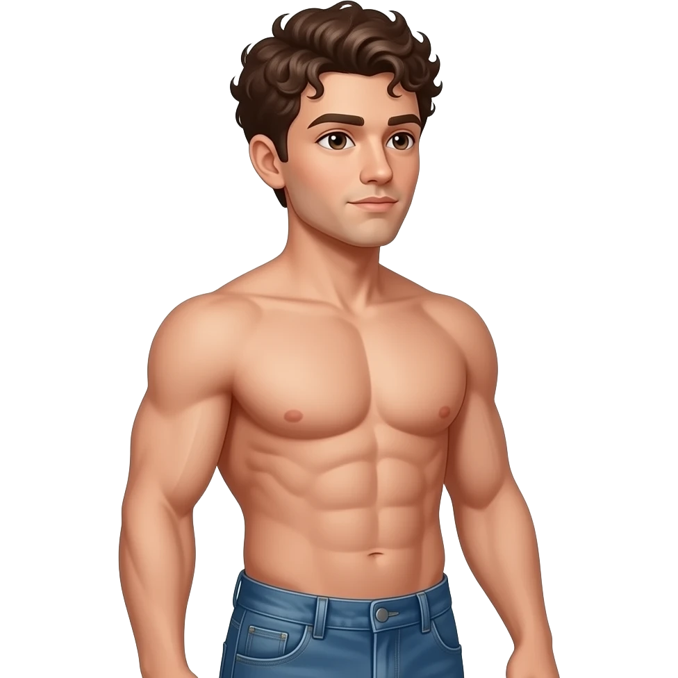 Full body white shirtless man with brown curly hair facing to the right emoji