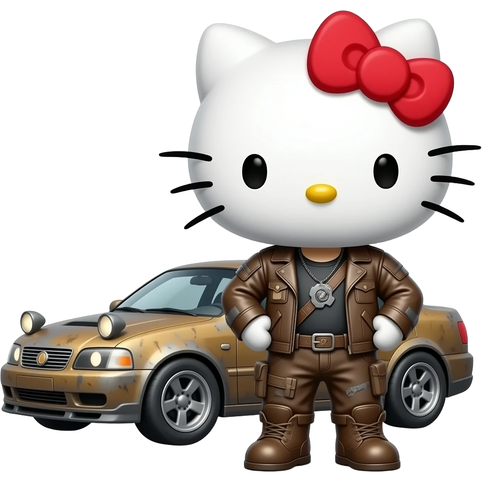 hello kitty as angry mad max and car emoji