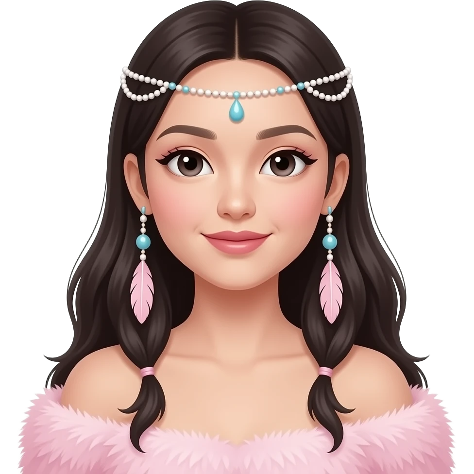Fuzzy slim oriental feathery long-haired beaded mane cozy rosy aesthetic feathery feminine Rosy beautiful emoji