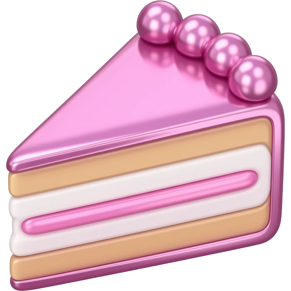 3D chrome luxury pink shaped cake slice minimalist style emoji