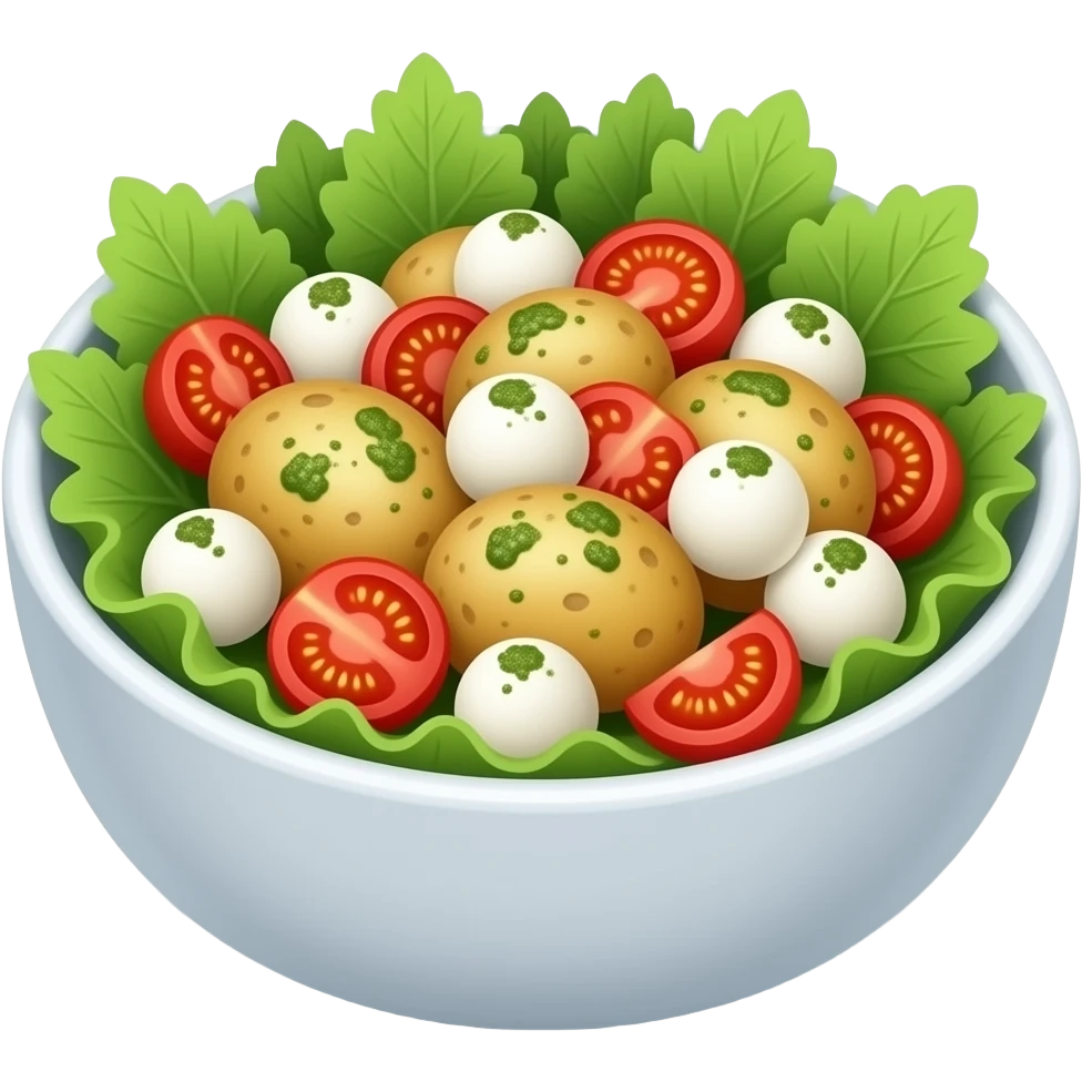 potato salad with pesto and mozzarella balls and grape tomatoes emoji