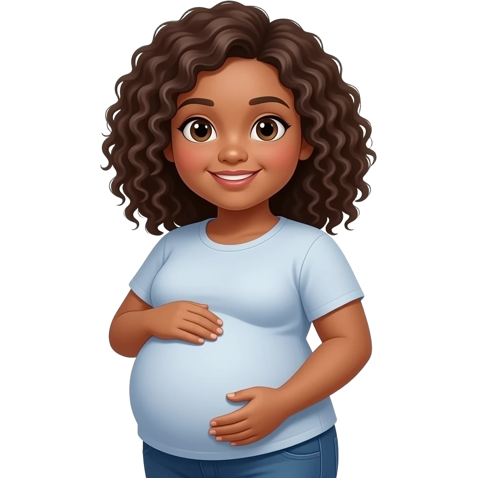 Brown skin pregnant chubby asian girl with curly hair emoji