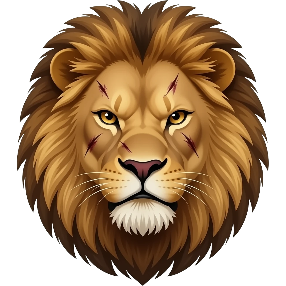 Make a angry lion with scars and closed mouth and seeing in attitude  just a face emoji emoji