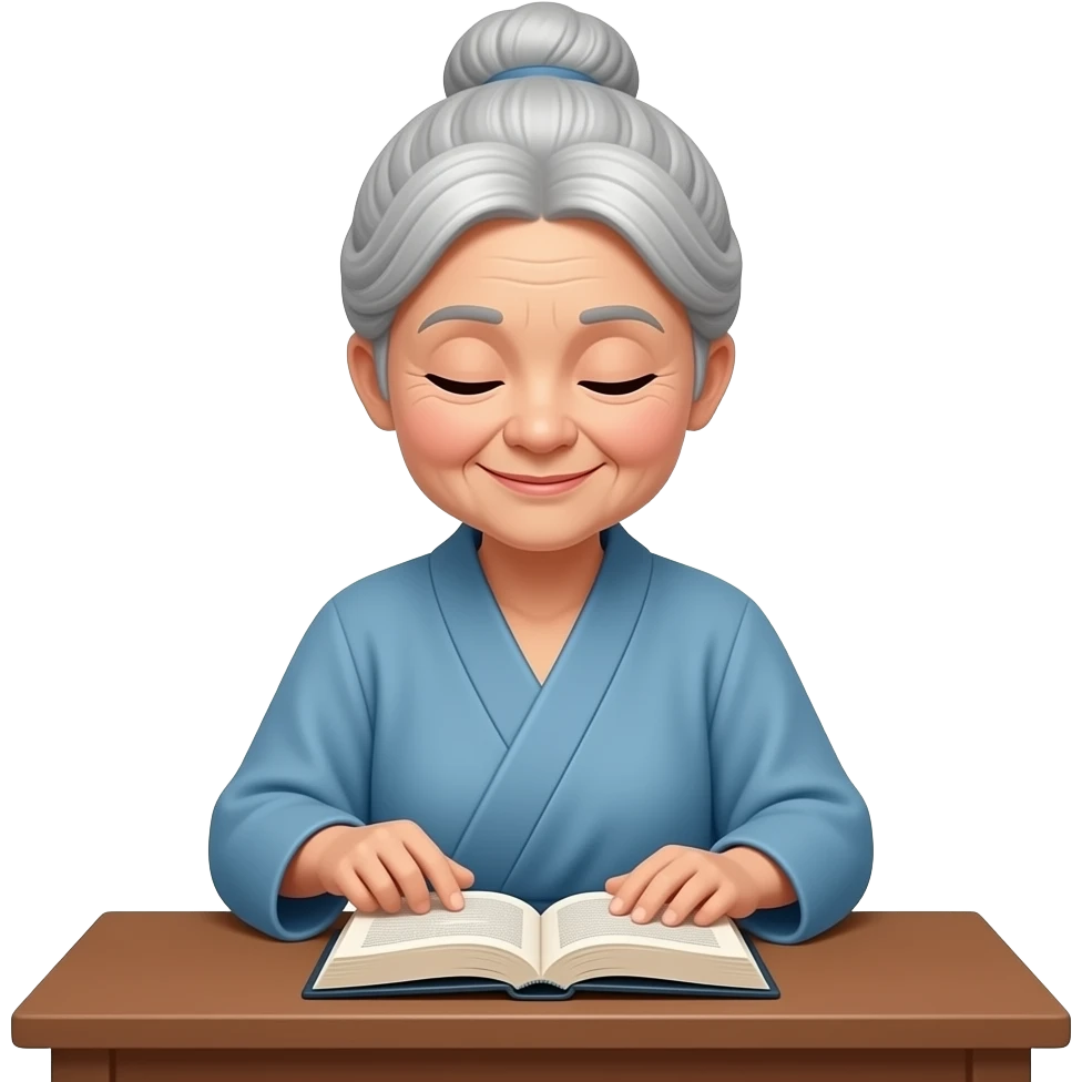 A plump elderly woman is flipping through a prayer book emoji