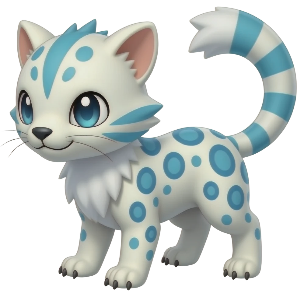 Colorful Meloetta-Sergal-Snow-Leopard-Civet-Genet-Pokémon-Digimon-Fakémon-fusion-hybrid-creature with Cyan stripes and blue leopard-spot-markings emoji