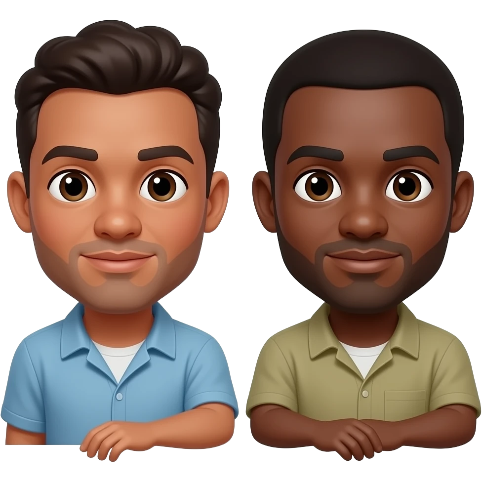 dos hombres de piel morena con la mano de lado, y cara ruborizada, escondiendose emoji
