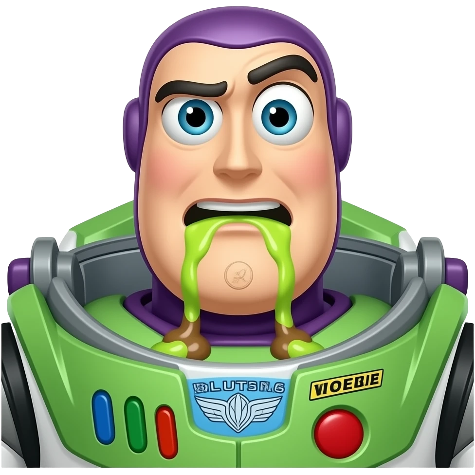 outbreak of vomiting and diarrhea; vomiting is neon green; shit light brown: Buzz Lightyear emoji