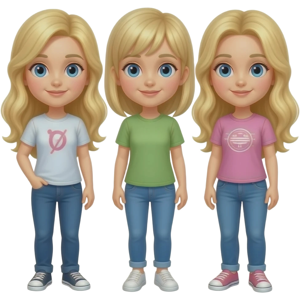 3 blonde hair, blue eyes friends emoji