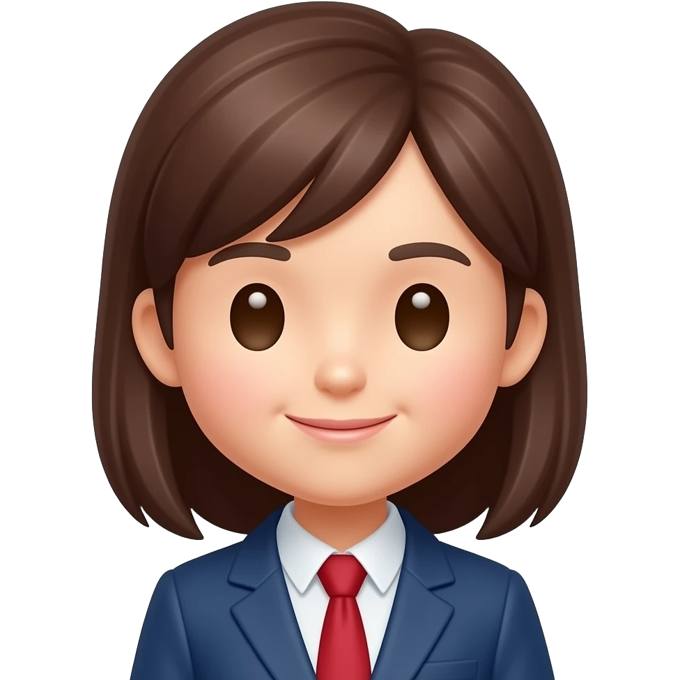 귀여운 여자 인턴 이모지 제작, 어두운 갈색머리, 하얀피부, 오똑한 코, 쌍커풀은 없음 emoji