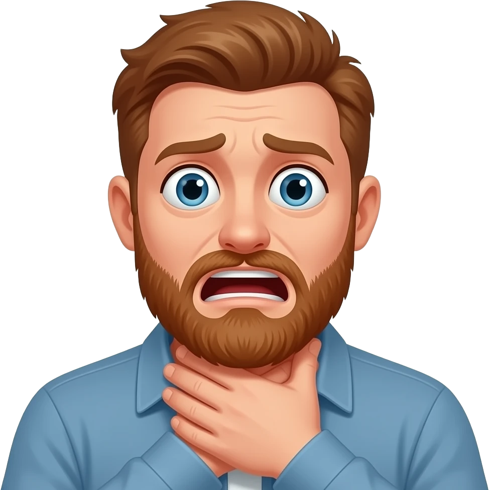 Choke scared man with red beard short hair emoji