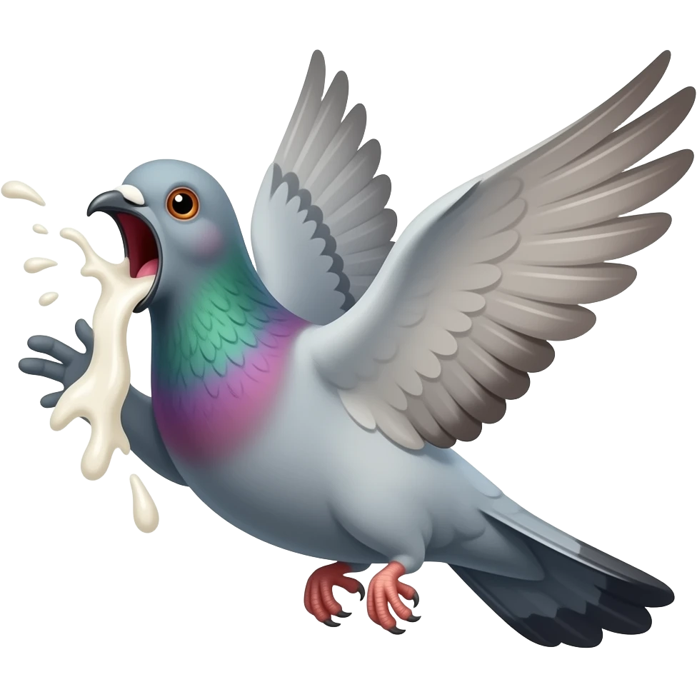 Pigeon screaming in air and he is poured with many milk emoji
