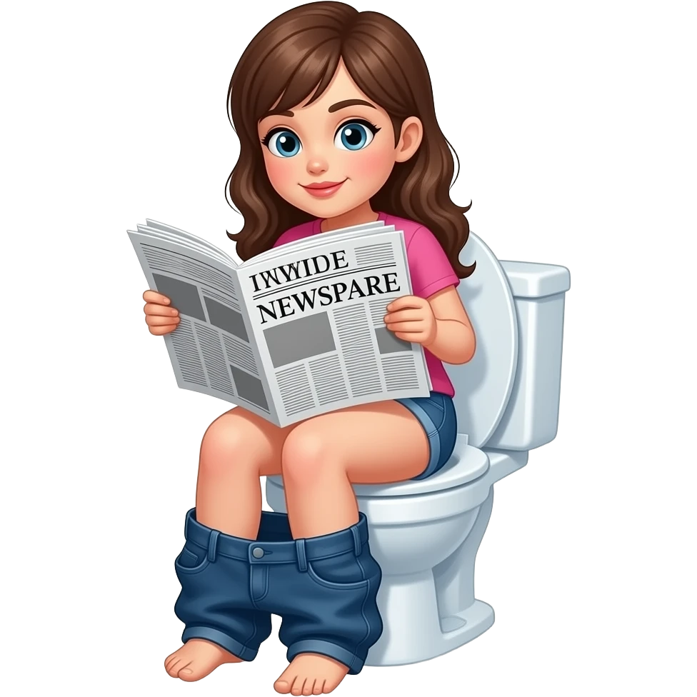 GIRL SITTING ON TOILET AND READING NEWSPAPER WITH PANTS DOWNS emoji