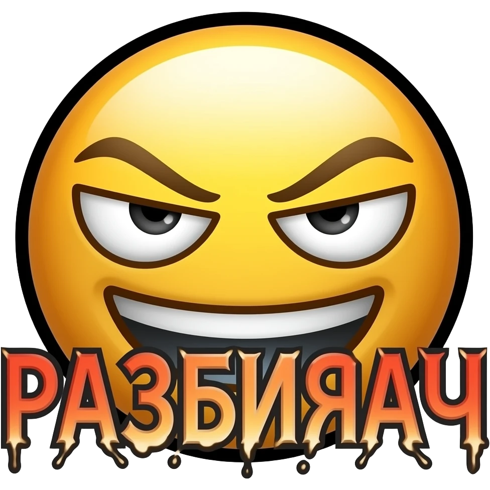 twitch emote text only, “РАЗБИРАЧ” in smug sarcastic font, chaotic gamer meme energy, thick black outline, transparent background, ultra readable, 7TV style- emoji
