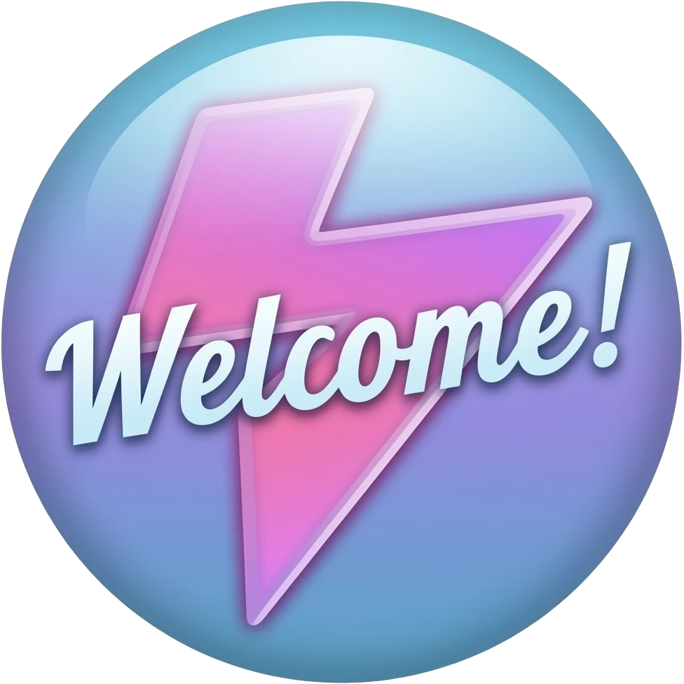 the word "Welcome!", 80s, synthwave emoji