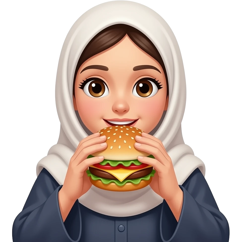 girl eating burger wearing abaya emoji