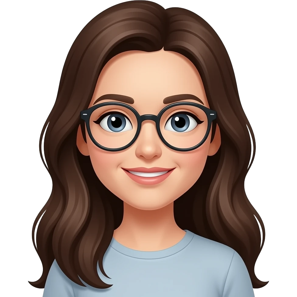 Woman with long  brown hair and round glasses emoji