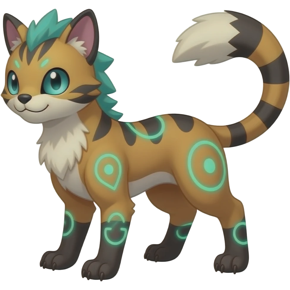 Renamon-Zeraora-Genet-Civet-caracal-Fennekin-Manectric-Vaporeon-Fakémon-hybrid with glowing neon markings emoji