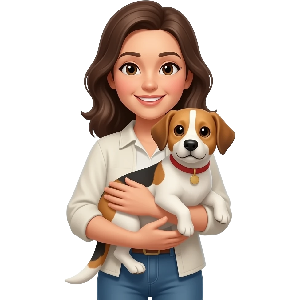 강아지를 품에 안아 서 있는 여자 emoji