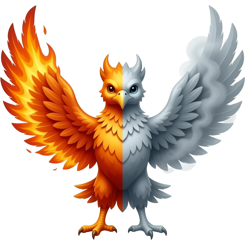 A phoenix made of fire on one side and smoke on the other side emoji