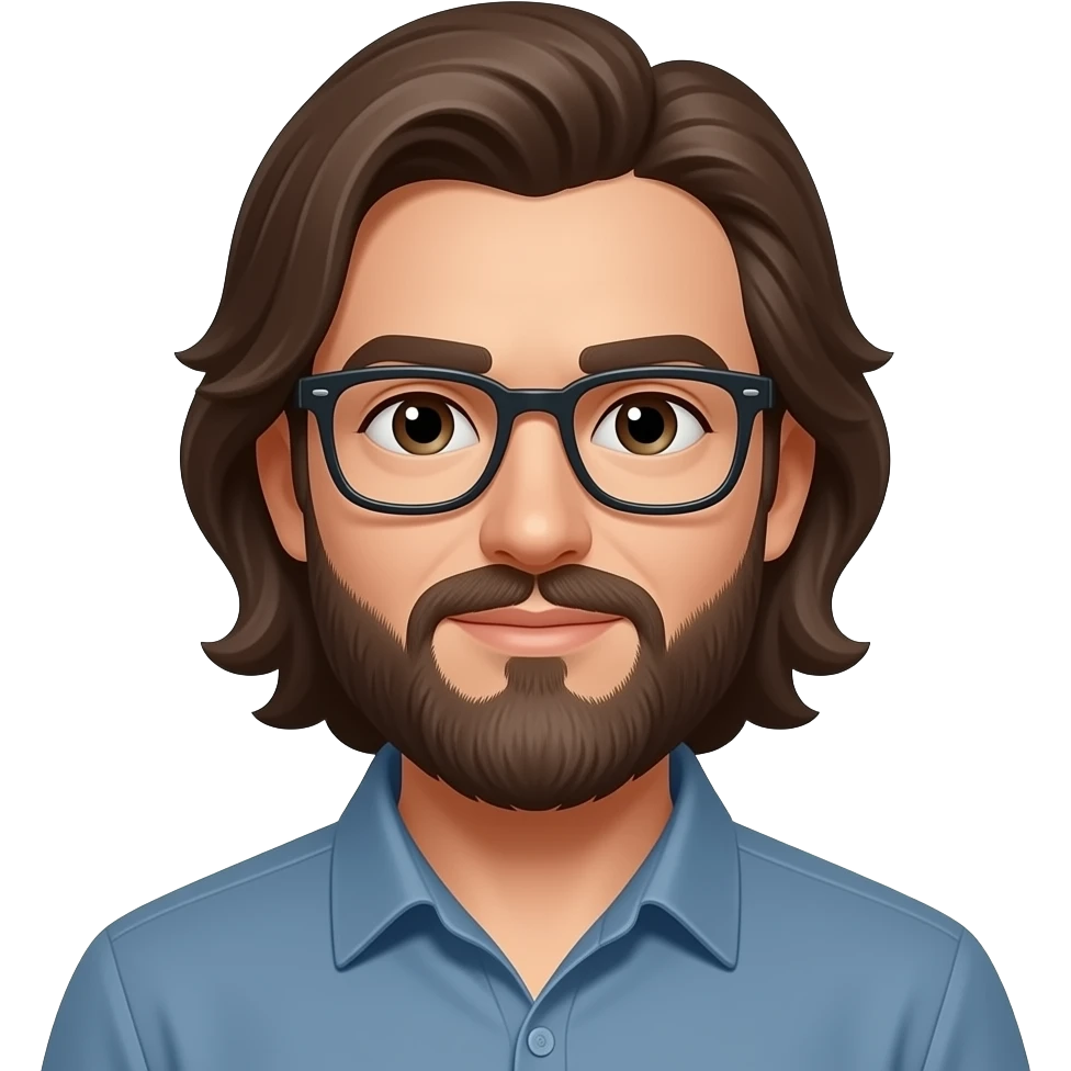 Man with a long beard and glasses with pair fair skin in his thirtes And he has long hair emoji