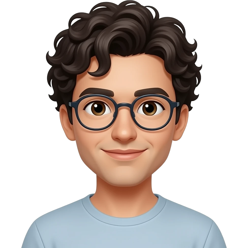 More curly dark hairsmall round glasses emoji