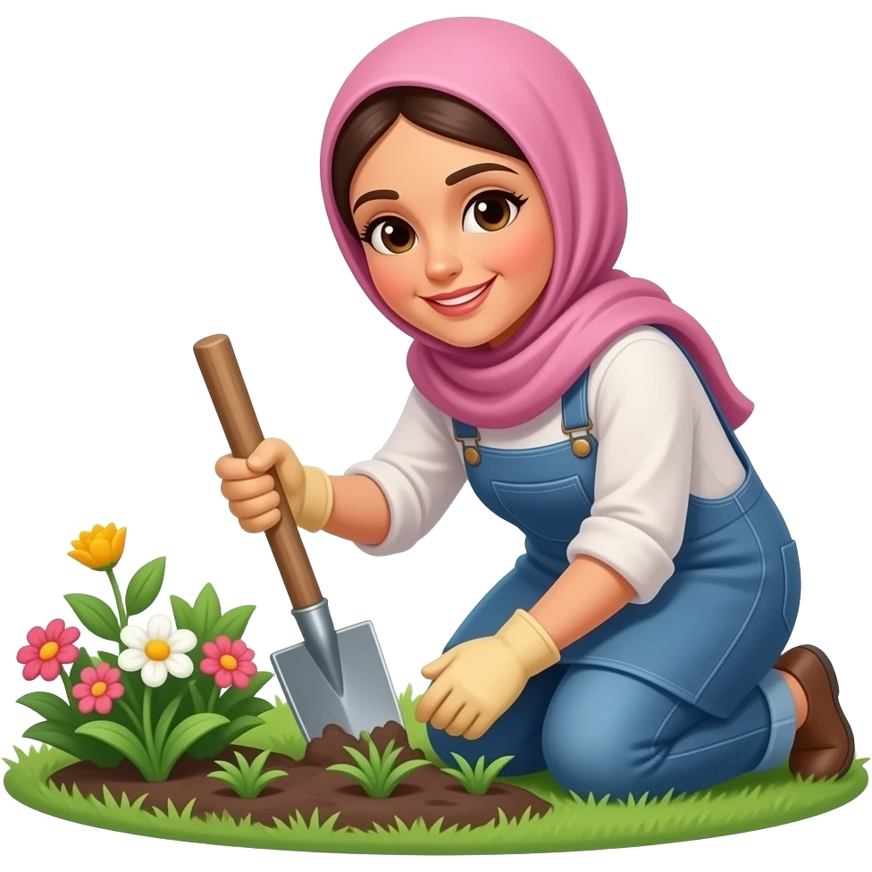 Single Moroccan women doing Landscaping in garden emoji