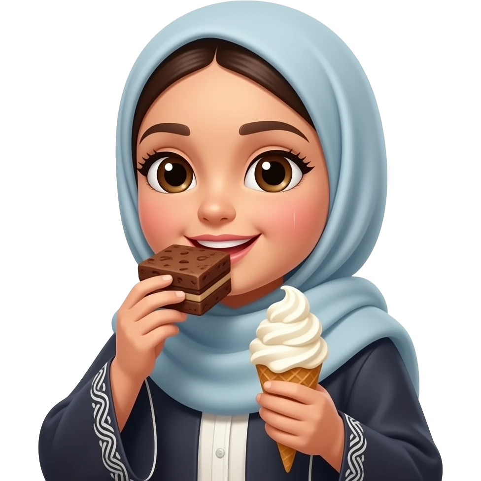 big girl eating brownie with ice cream wearing abaya emoji