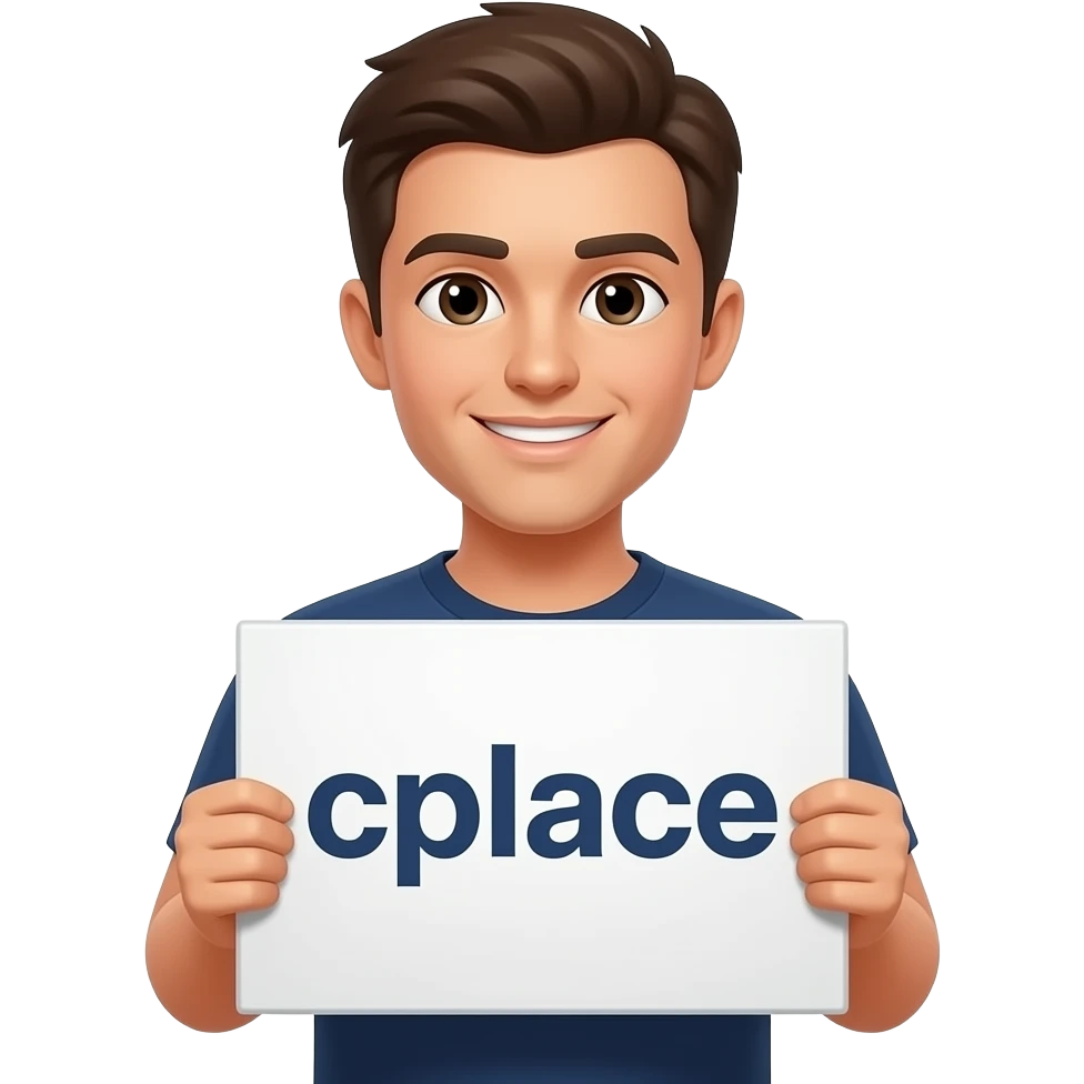 holding a sing that says "cplace" emoji