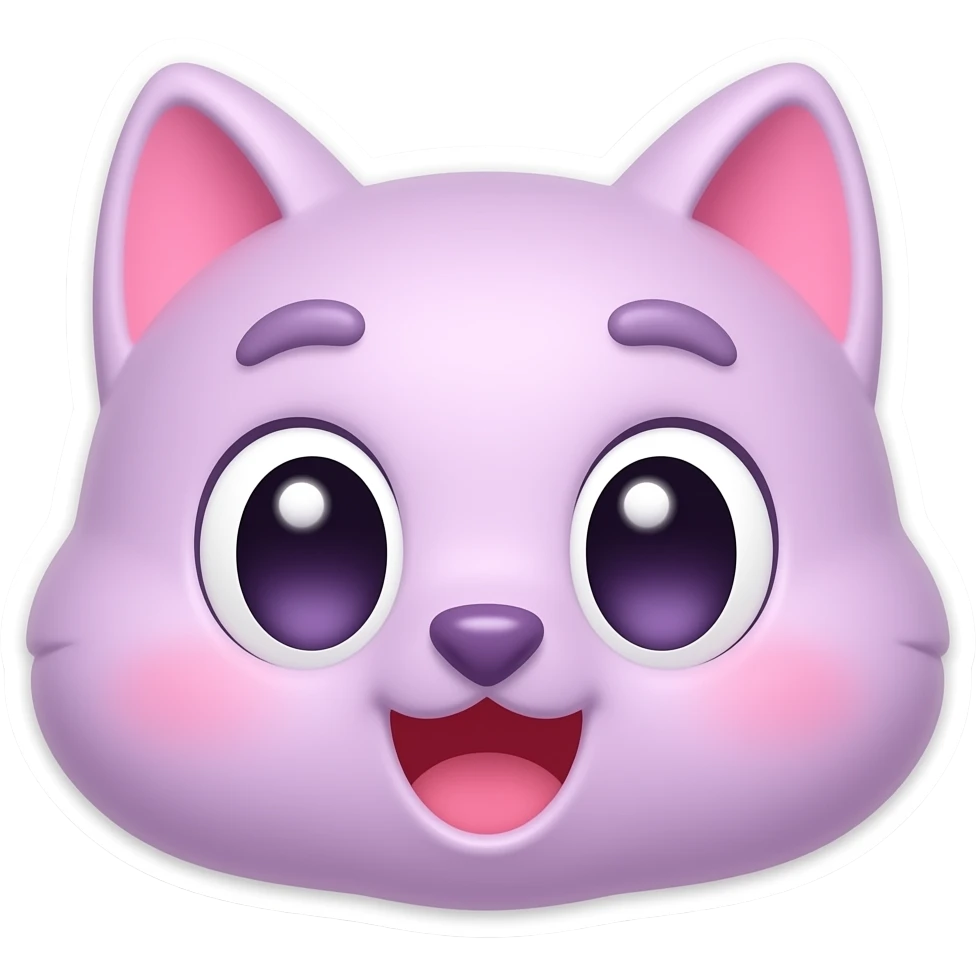 10 emoji stickers, consistent style, pink-lilac palette, cute glossy sticker pack, expressive emotions, white or transparent background. emoji