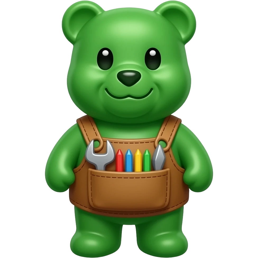 Green gummy bear wearing a tool pouch emoji