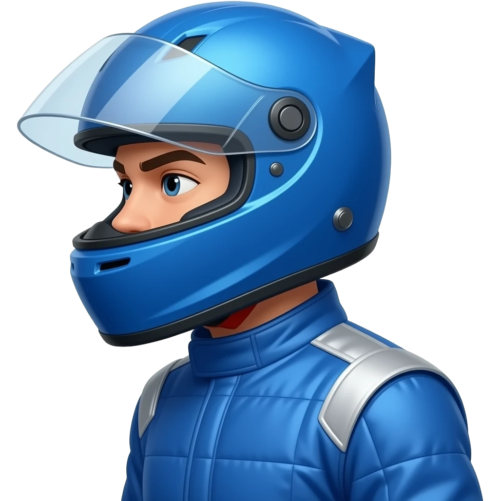 f1 racer posing with blue costume, using blue costume and helmet, side pose emoji