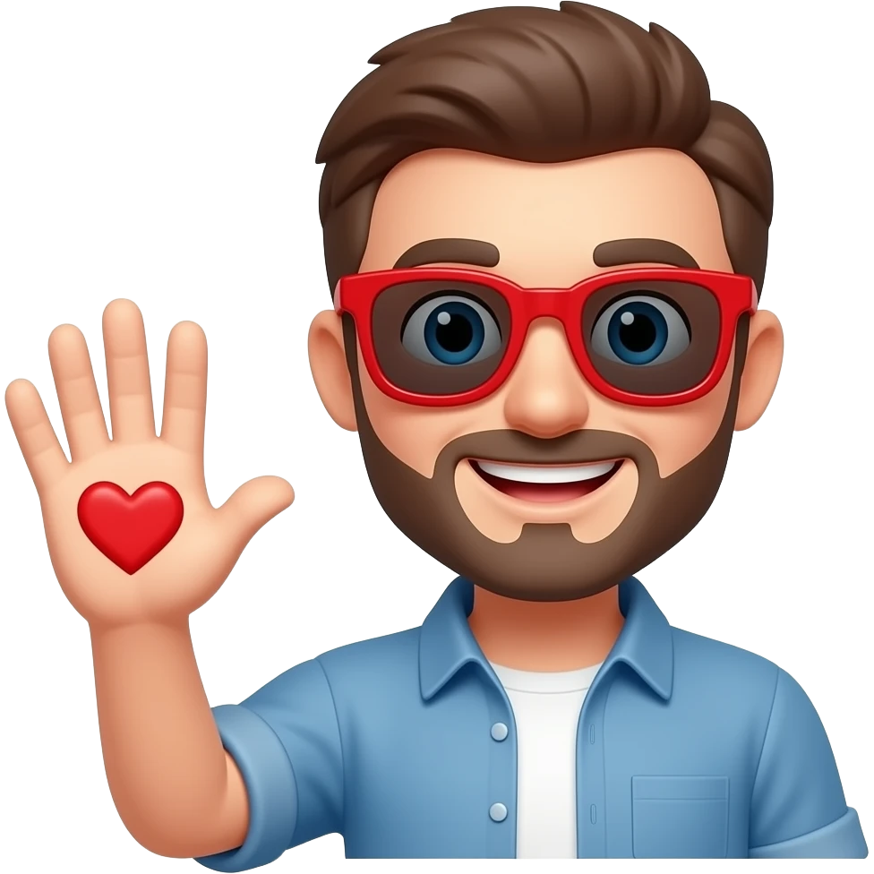 یه ایموجی خوشحال با قلب رو دست با عینک آفتابی قرمز بساز emoji
