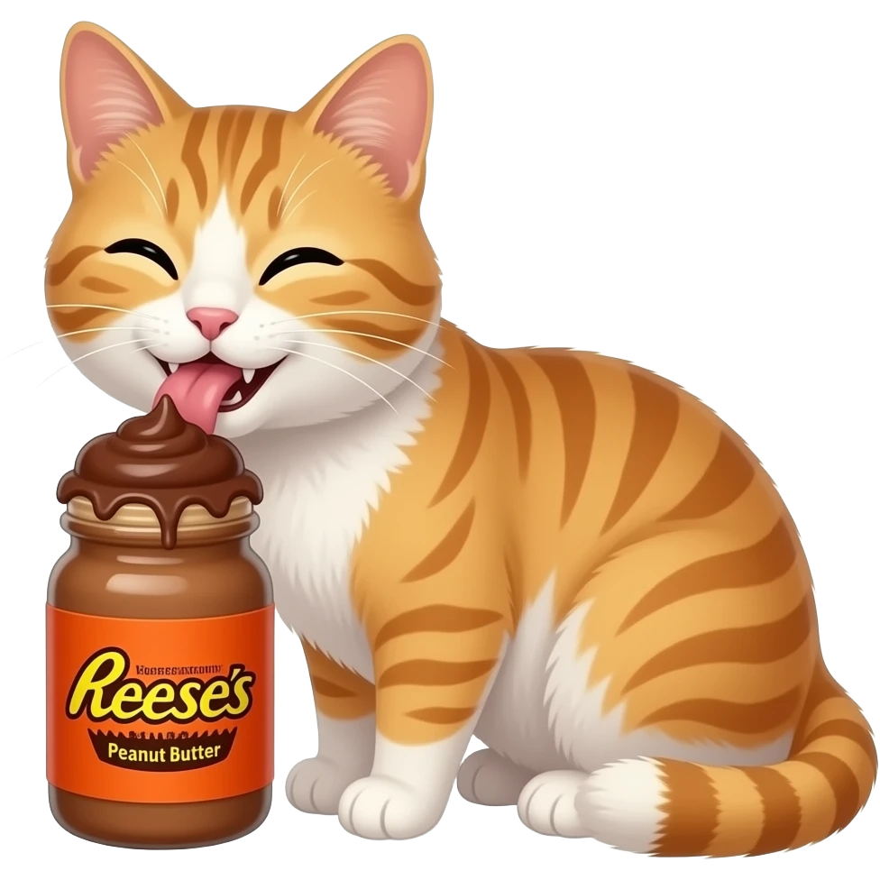 a happy cat enjoying a reese's peanut butter cup emoji
