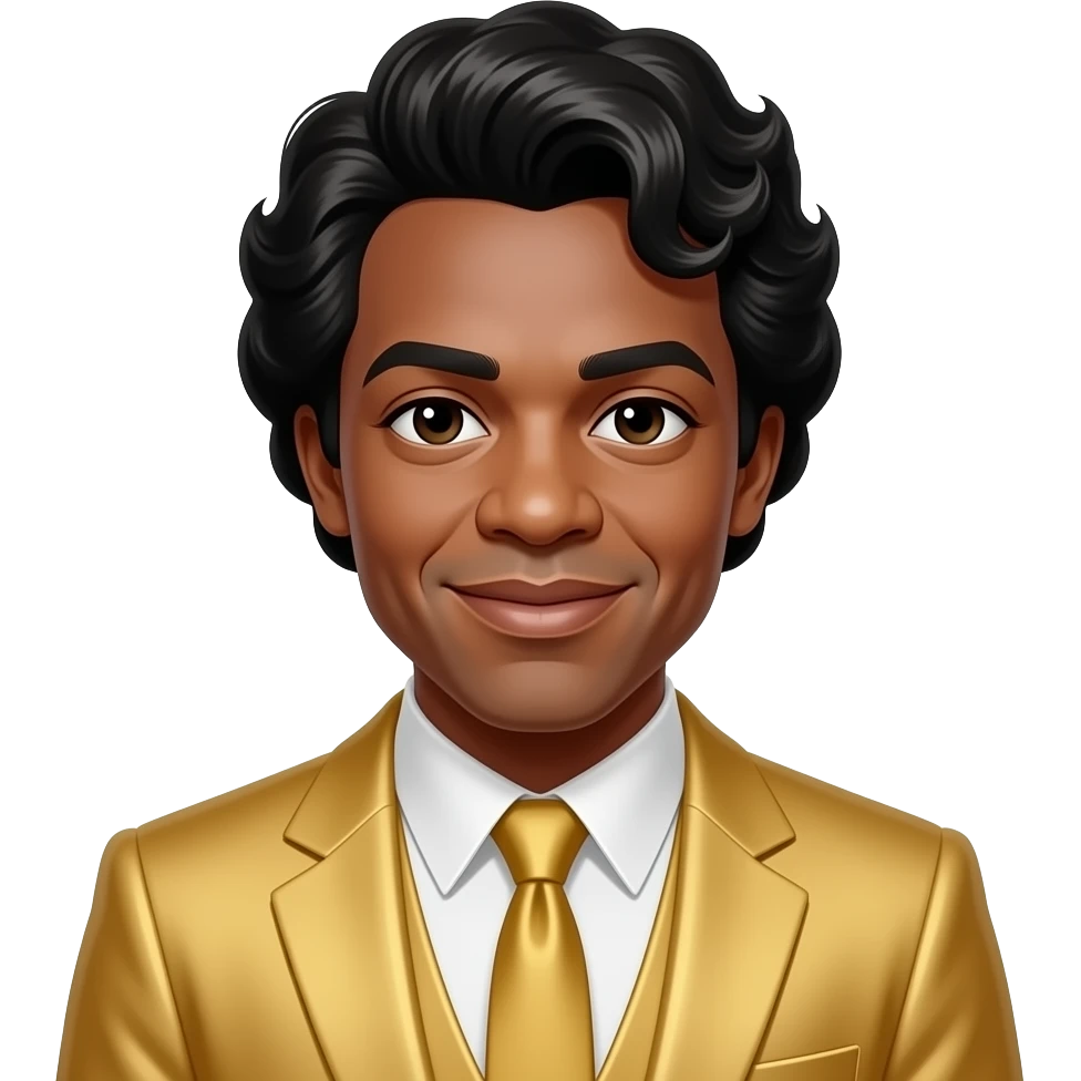 James Brown with finger waves hair, gold suit emoji