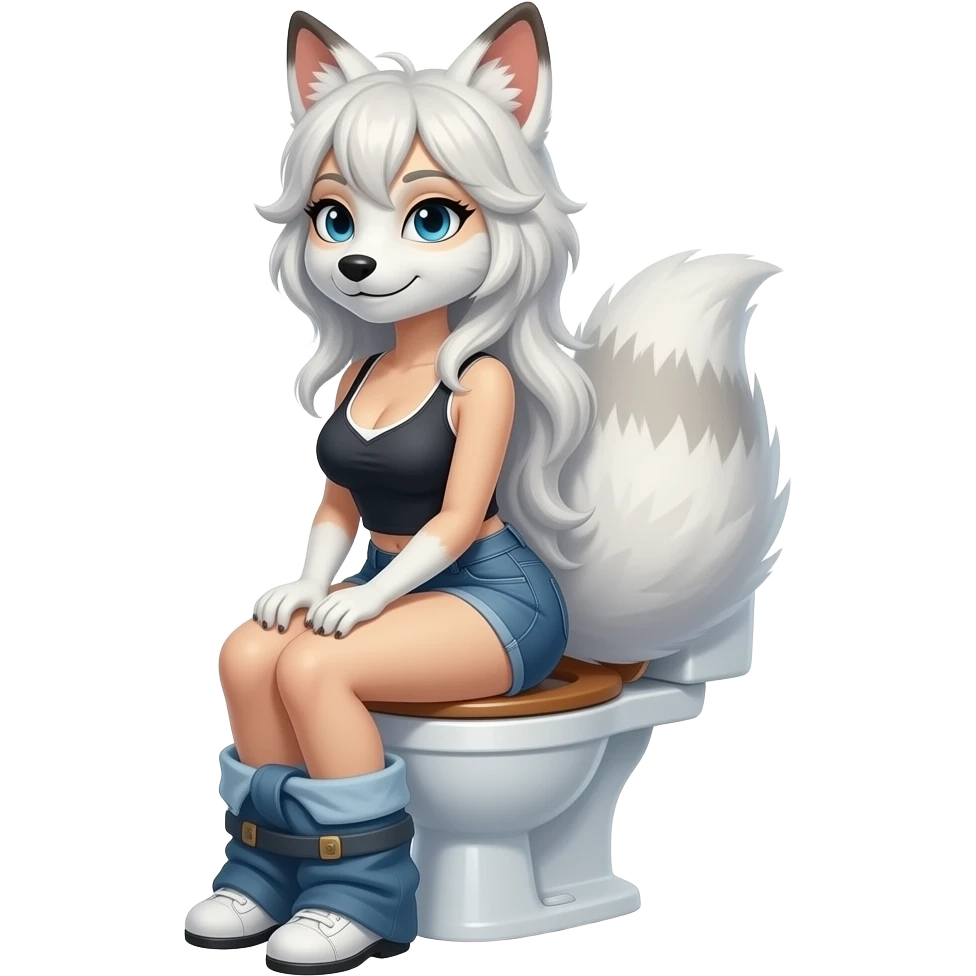 Female white fox furry person on toilet side view emoji