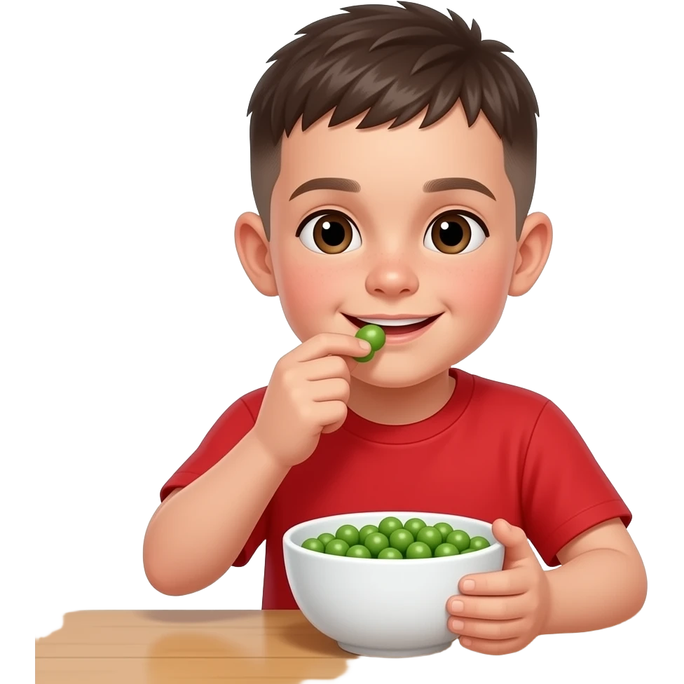 Kid with bowl cut eating a bowl of peas emoji