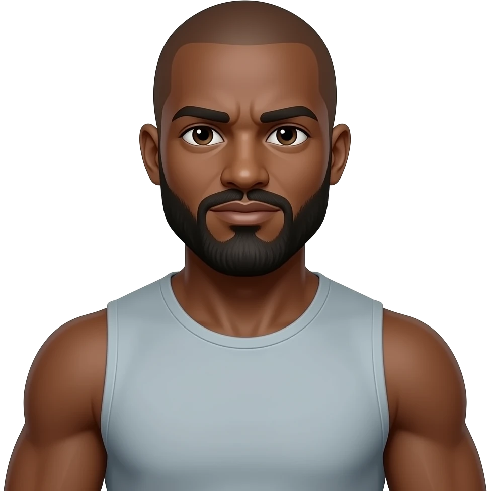 Create an muscular light skinned bald black guy with beard and mustache doing the shrug like this 🤷🏽 emoji