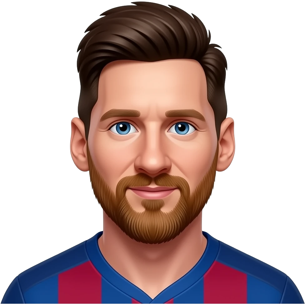 Messi-inspired 3D emoji, same natural face, 3 blurred gold crowns in background, clear face. emoji