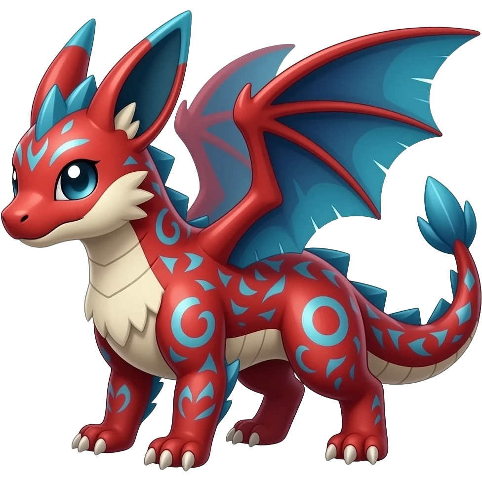 scaly shiny feathered damask-patterned tribal-patterned digitigrade quadrupedal Red and blue Vaporeon-Salandit-Toothless-hybrid emoji