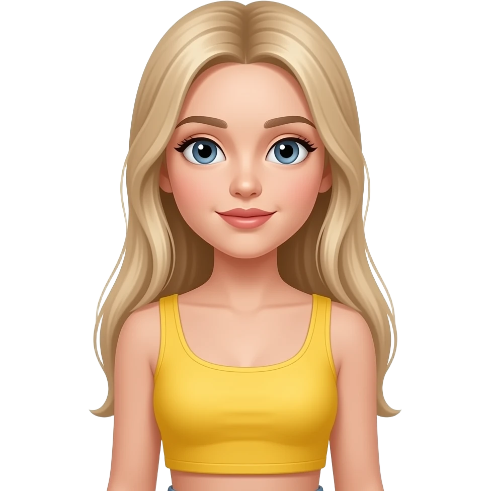 Teenage Long straight blonde hair yellow crop top soft makeup emoji