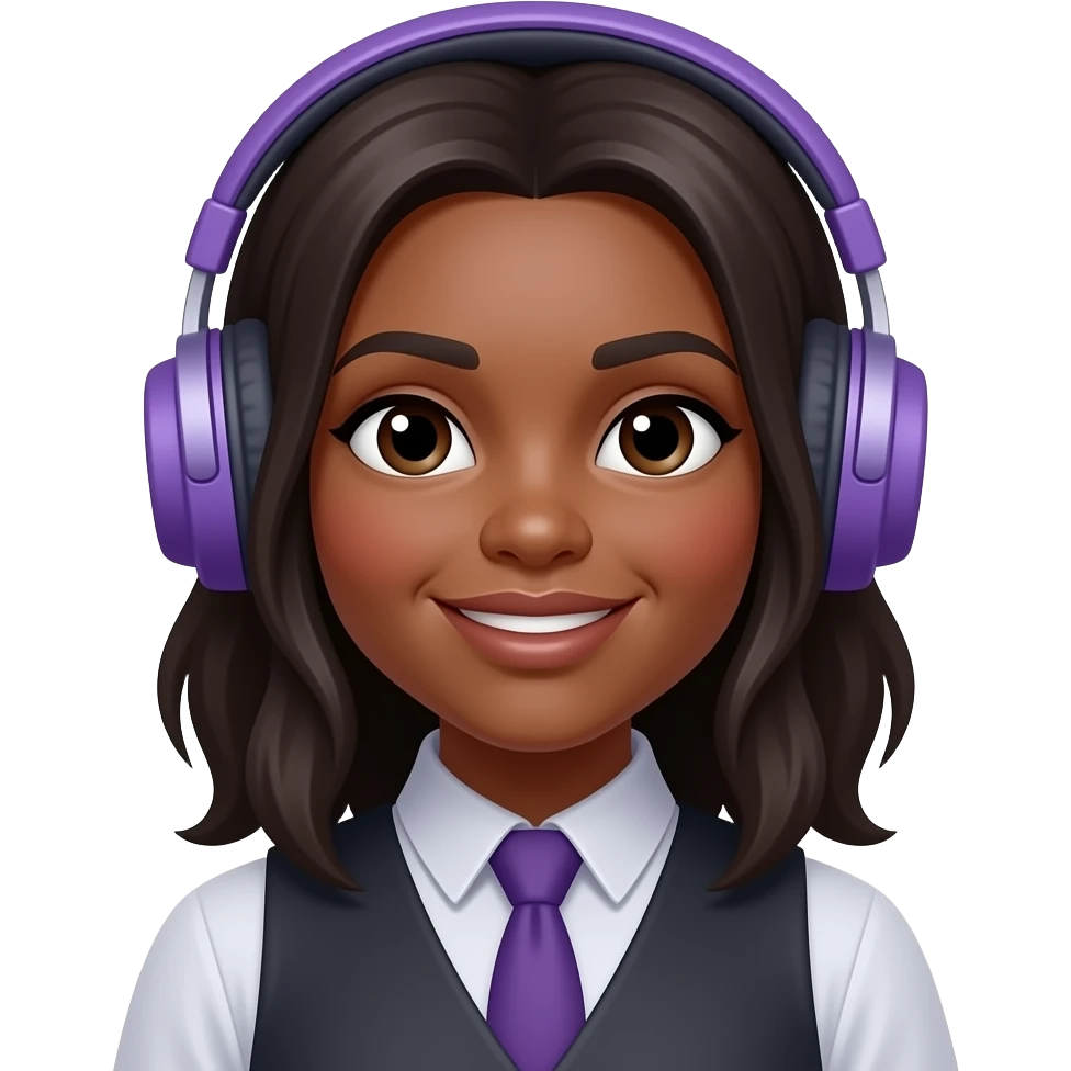 black woman bartender, purple headphone emoji