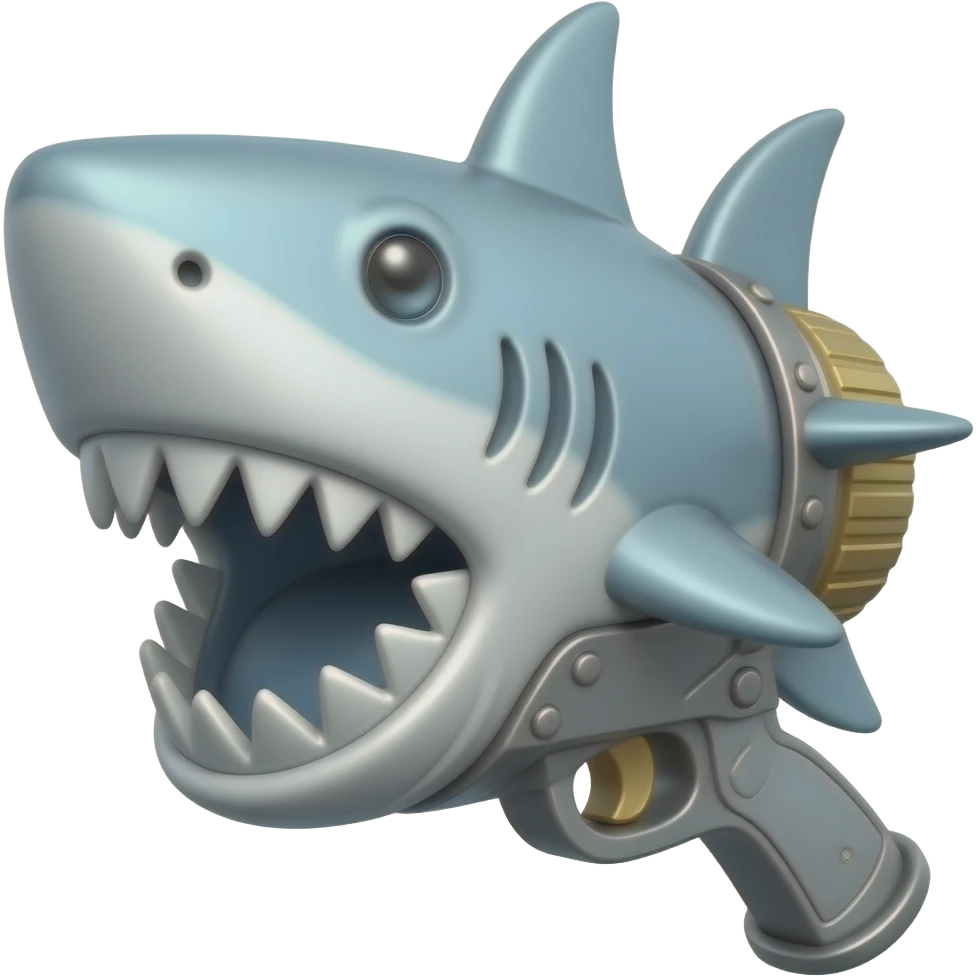 a rocket launcher but with the shape of a shark, similar to the one Jinx a character from league of legends use, make the shark like a machine, and be sure it also looks like a rocket launcher emoji